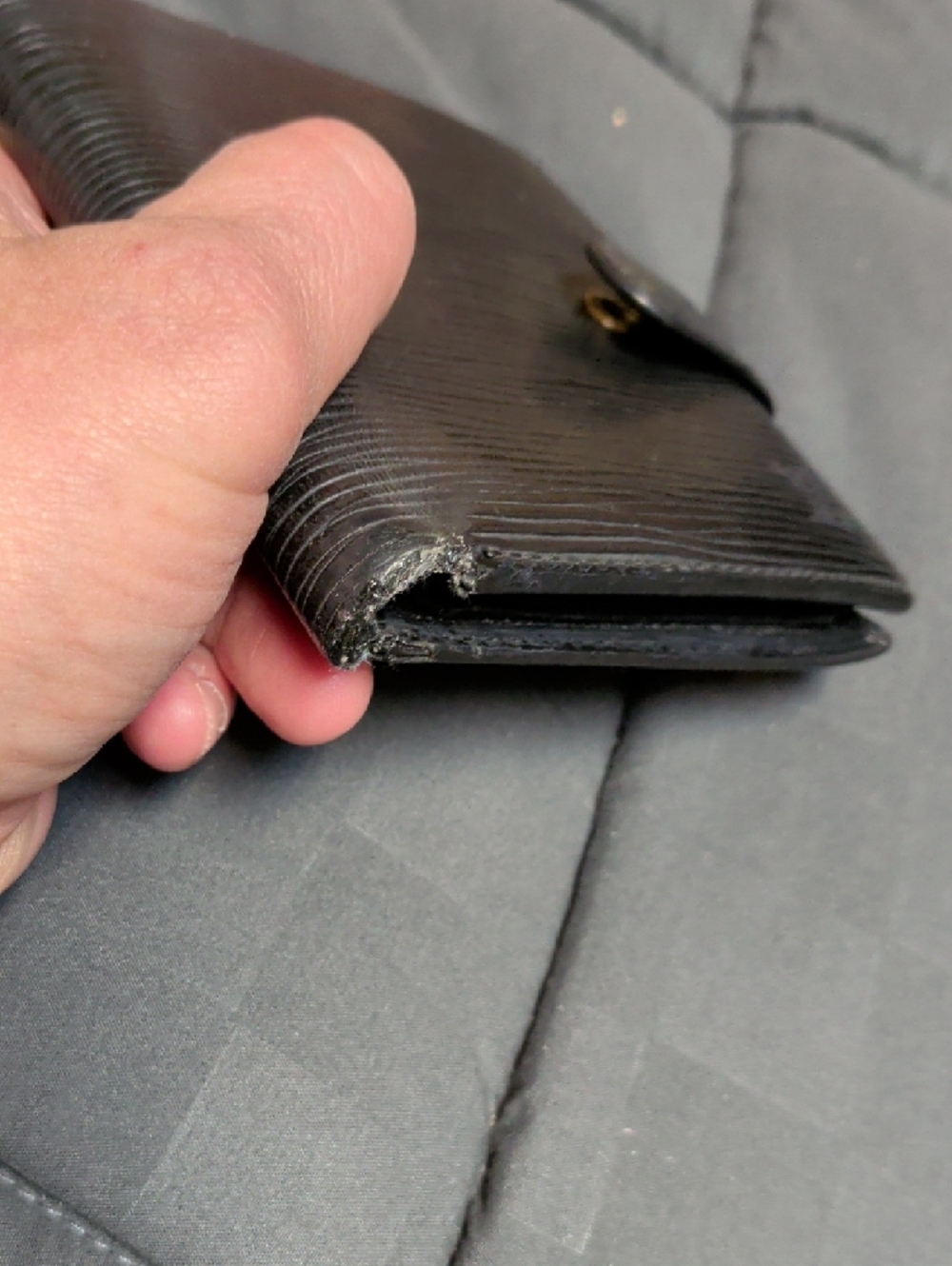 Men's Textured Leather Snap Wallet - Black - Picture 4 of 10